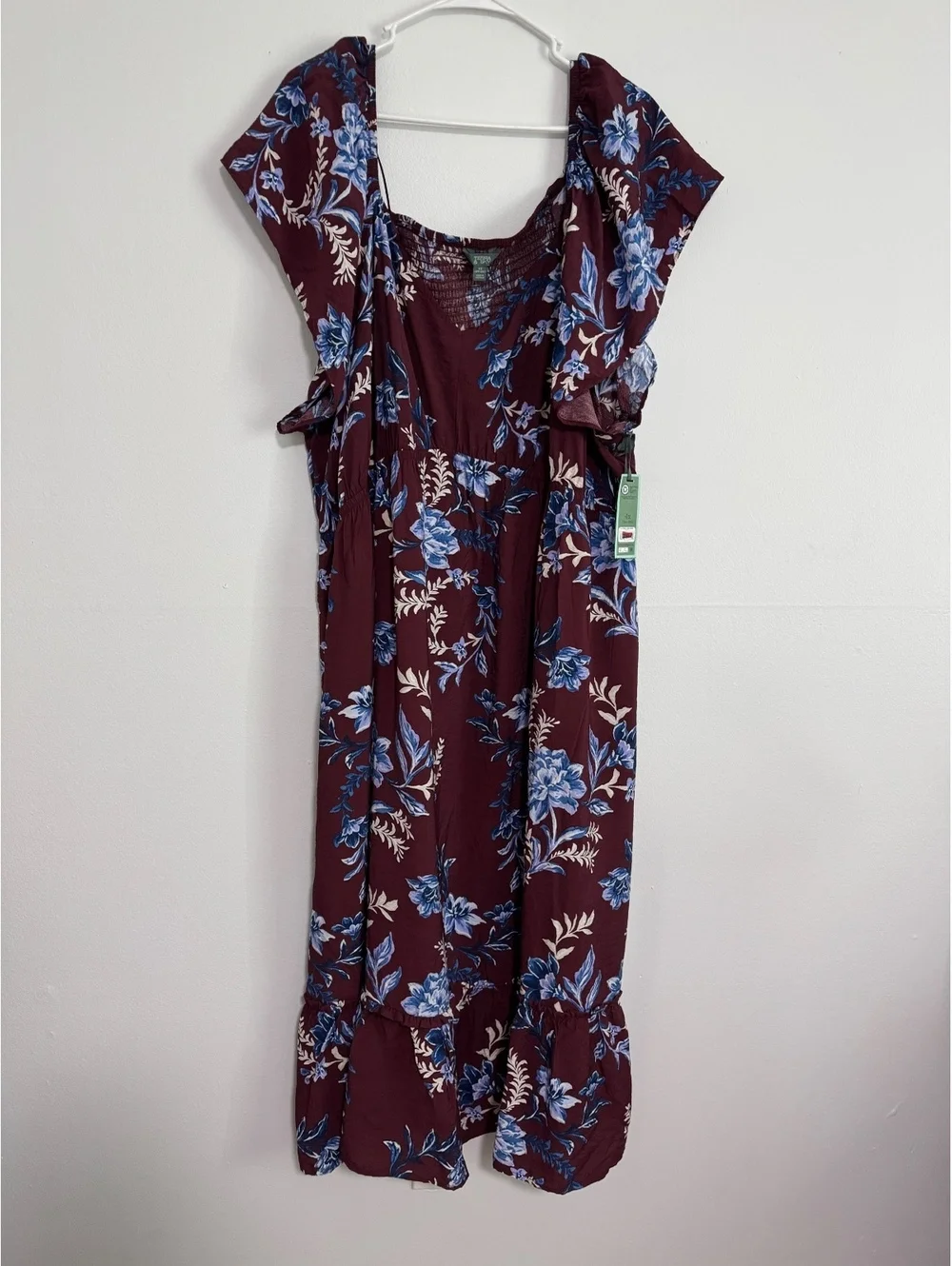 Terra & Sky Women's 4X Floral Print Midi Dress Burgundy Blue Cottagecore Boho - Picture 1 of 9